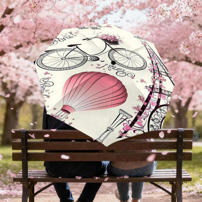 1PC Paris Bicycle Umbrella-8-Rib Reinforced, Automatic Open, Lightweight & Durable, Cute Fashion Accessory for Outdoor-A1280