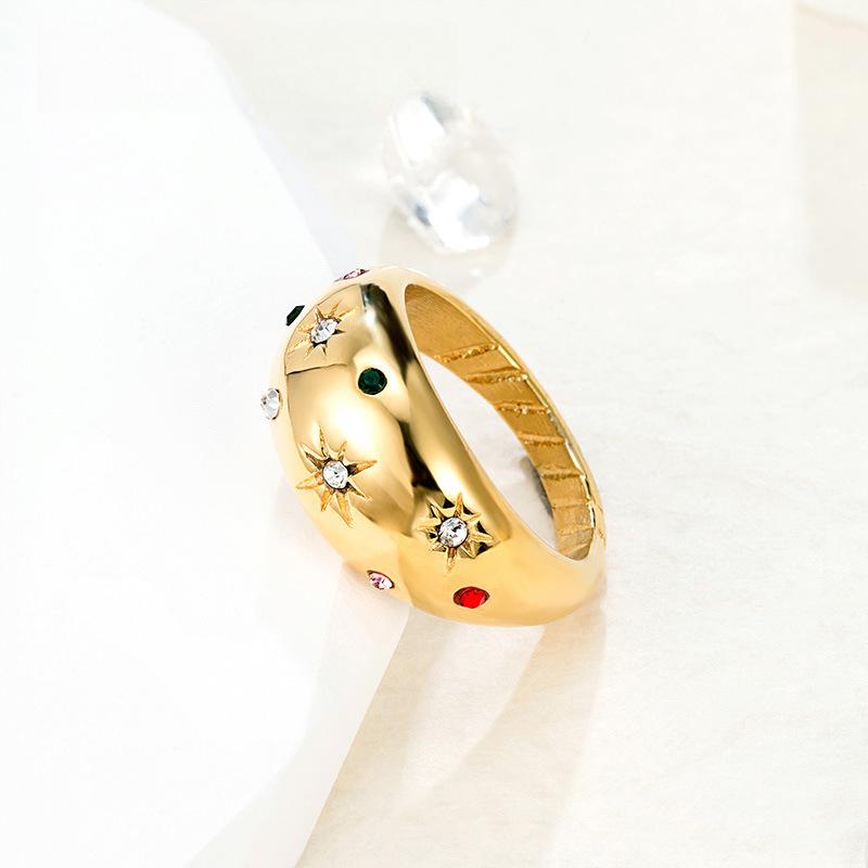 Dome Stone Diamond Star Ring Stainless Steel Plated High-end Ring Women's Niche Light Luxury Accessories