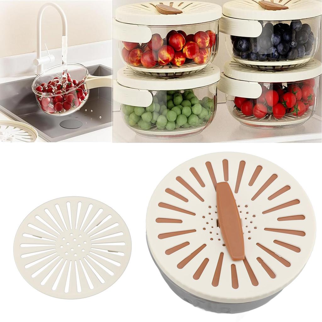 Fruit Vegetable Washing Bowl Thickened Double Layer Multifunctional Draining Bowl with Lid Foldable Handle for Food Storage