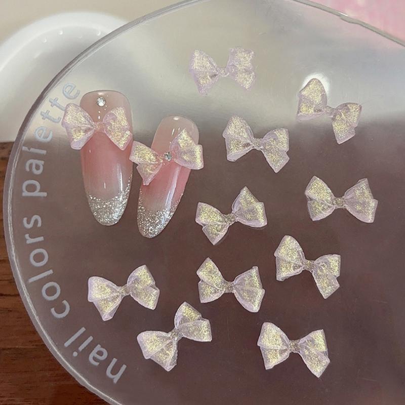 30 Pcs Soft Carved Glitter Bow Nail Art Charms Cute Resin Nails Decoration Supplies Jewelry Accessories Diy