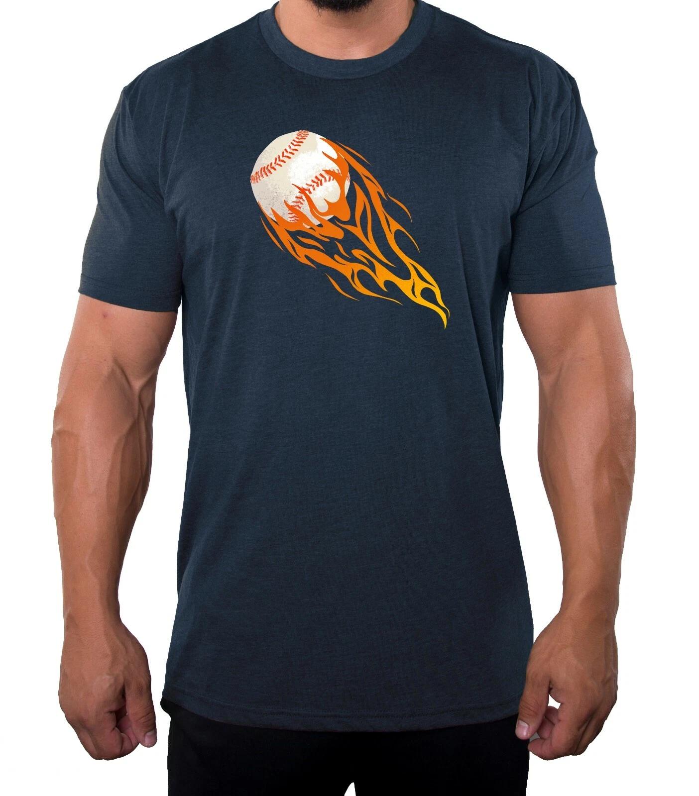 Flaming Baseball Tee, Sports T-Shirts, Men s Baseball T-Shirts M