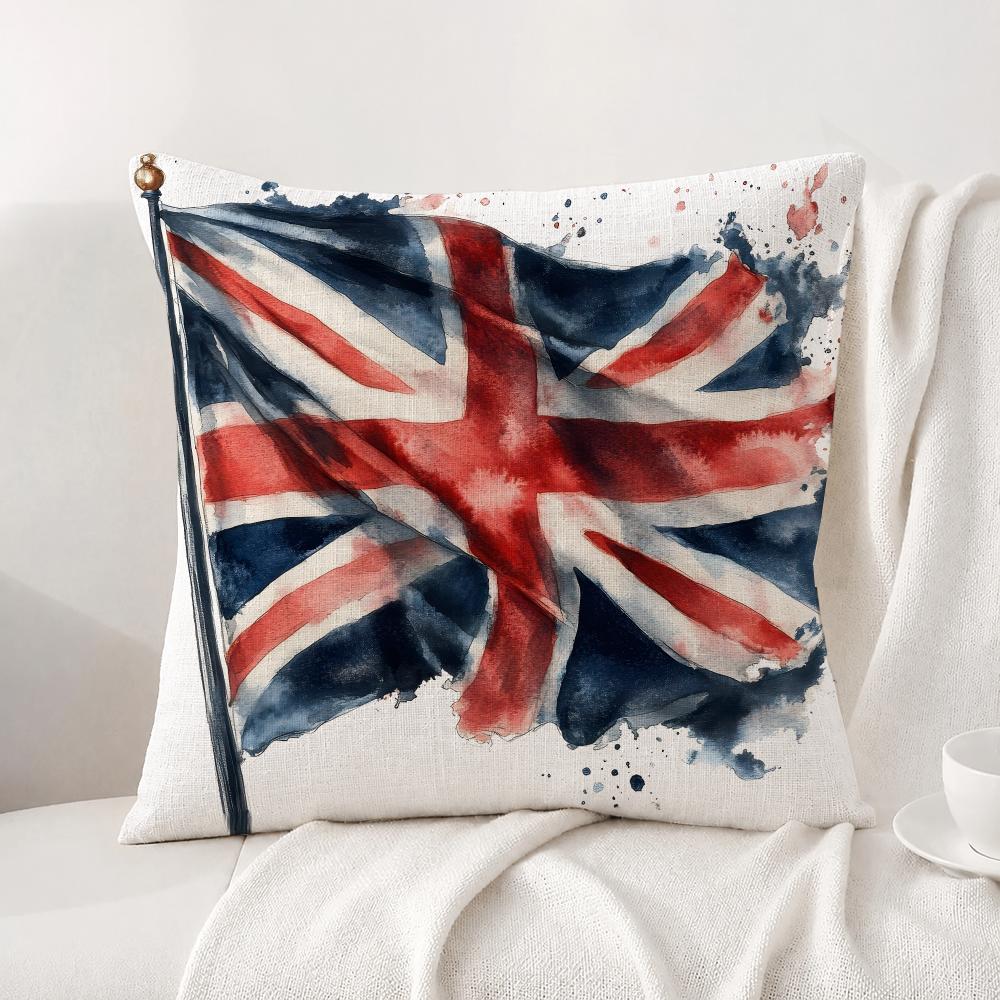 Federa per Cuscino Union Jack Bandiera Set Federe in Lino Naturale Copricuscino Decorativo AllinOne per Divano Camera da Letto Sedia