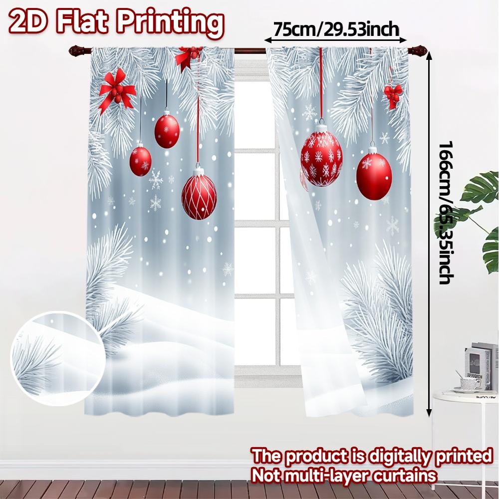 2pcs,Curtains Christmas Balls Snow Scene (4) Popular Curtains&Window Treatment Machine Washable Fabric Curtains Decorations