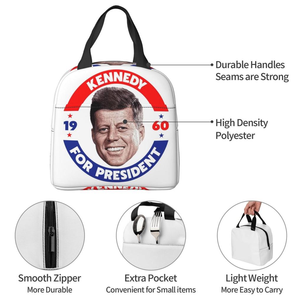 John F Kennedy For President Vote In 1960 Insulated Lunch Bag for Women Kids Portable Food Boxes Thermal Lunch Box Tote