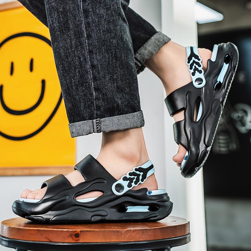 Fashion Summer Men Slipper Fashion Thick Sole Couple Clogs Women's Beach Clogs Indoor House Shoes Sneaker Non-slip Black Sports Sandals