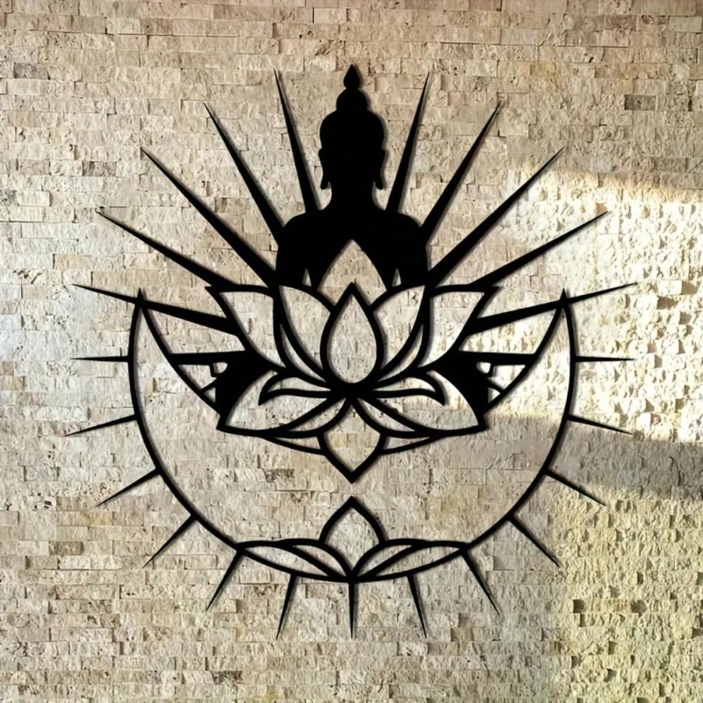 Arte da Parete in Metallo Fiore di Loto Sole Decorazione Spirituale per la Casa Soggiorno Giardino Balcone Regalo