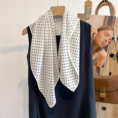 New  White Polka Dot Silk Scarf Women'S Square Scarf Advanced Elegant Soft Neck Protector Light Thin Scarf Student Scarf