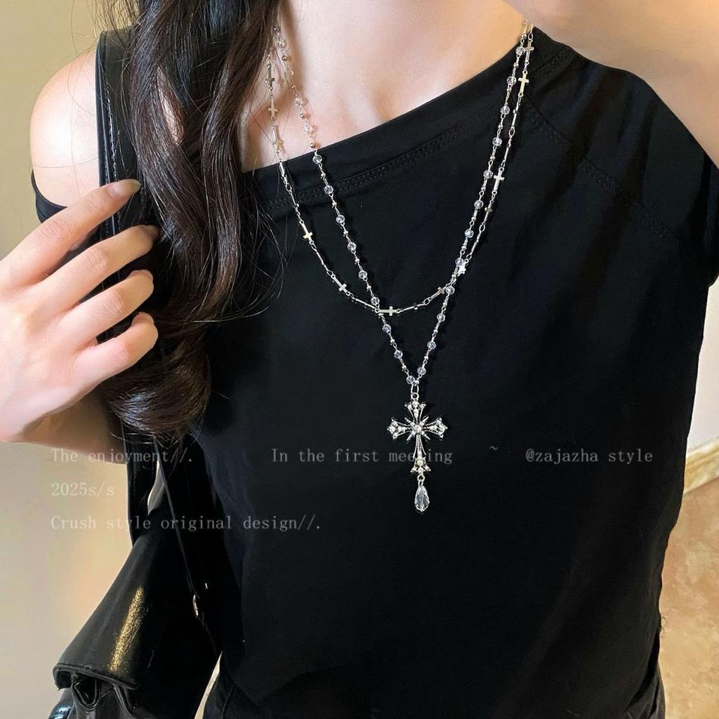Double-layer stacked starfish beaded necklace women's high-end niche long sweater chain light luxury Spice Girl style neck chain accessories
