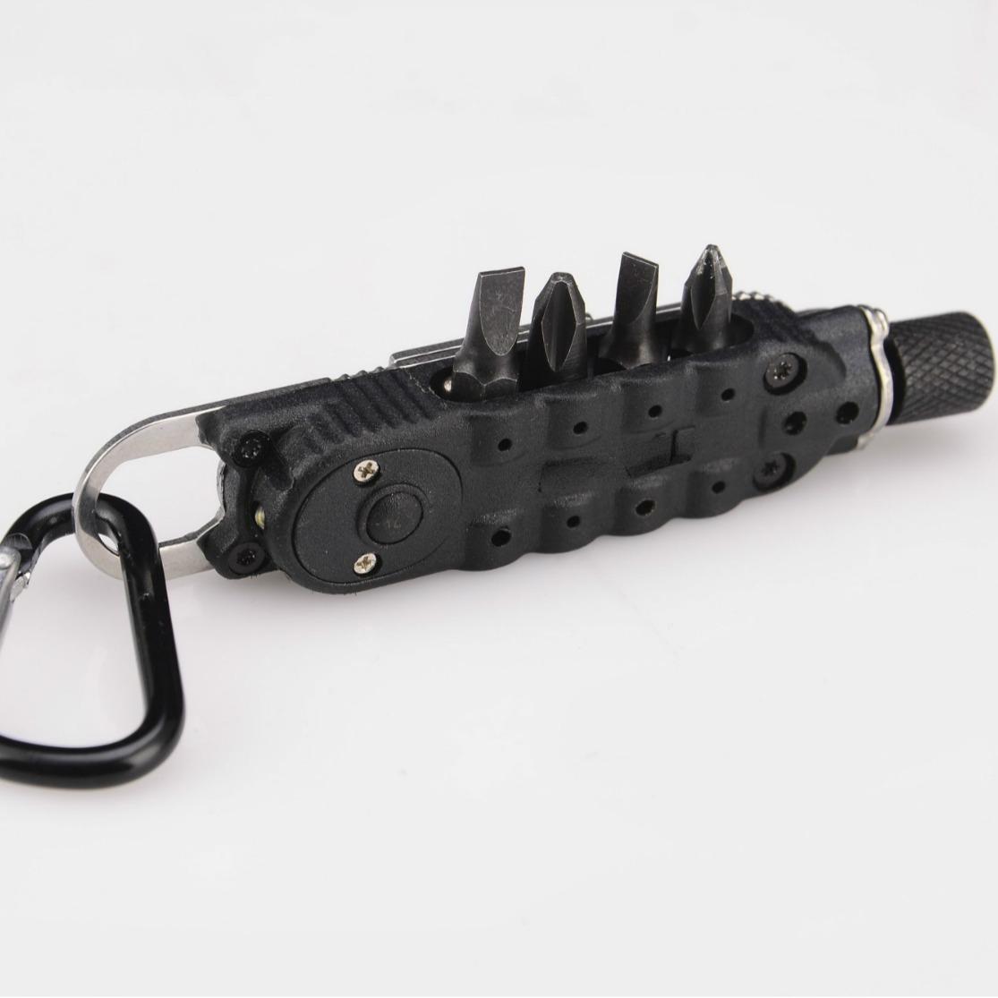 

Портативный многофункциональный набор отверток с аварийным светом, съемными битами, открывалкой, мини-набором гаечных ключей, аксессуарами для брелка