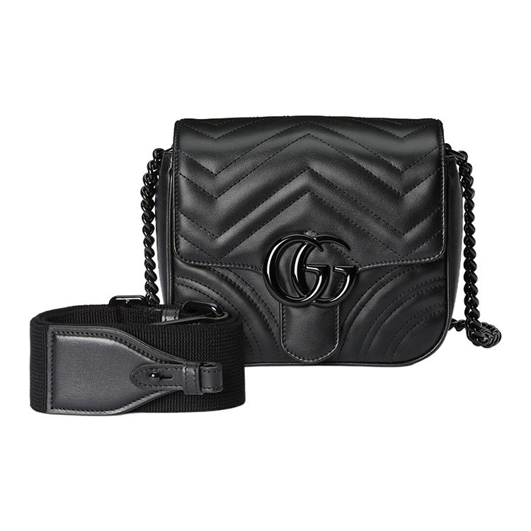 Gucci GG Marmont Series Double G Logo Quilted Chain Leather Mini Shoulder Bag Women Shoulder Bag Black 739681-AABS1-1000
