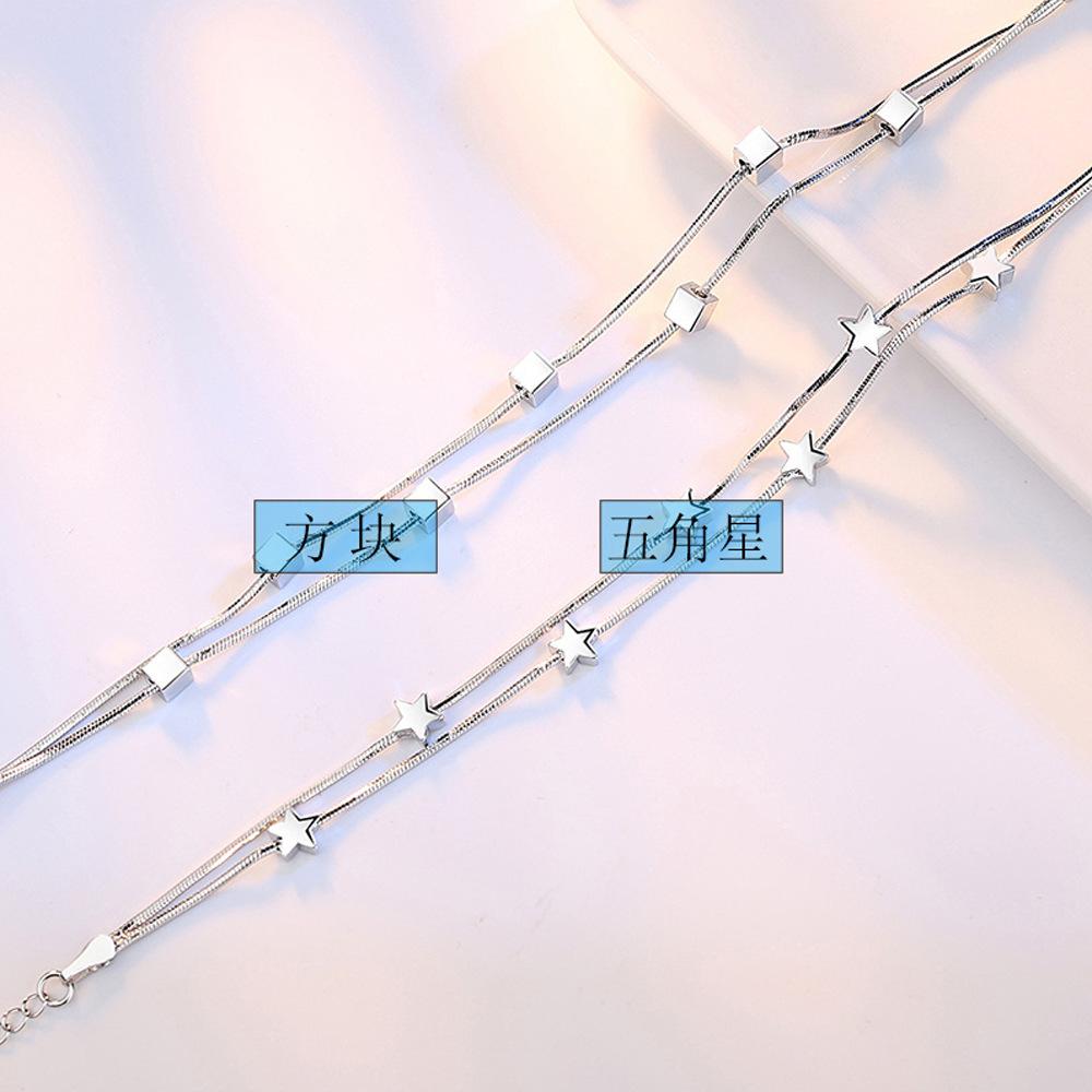 Fashionable Love Window Magic Square Silver Bracelet Women's Korean Edition Sweet Double Snake Bone Chain Five Pointed Star Bracelet