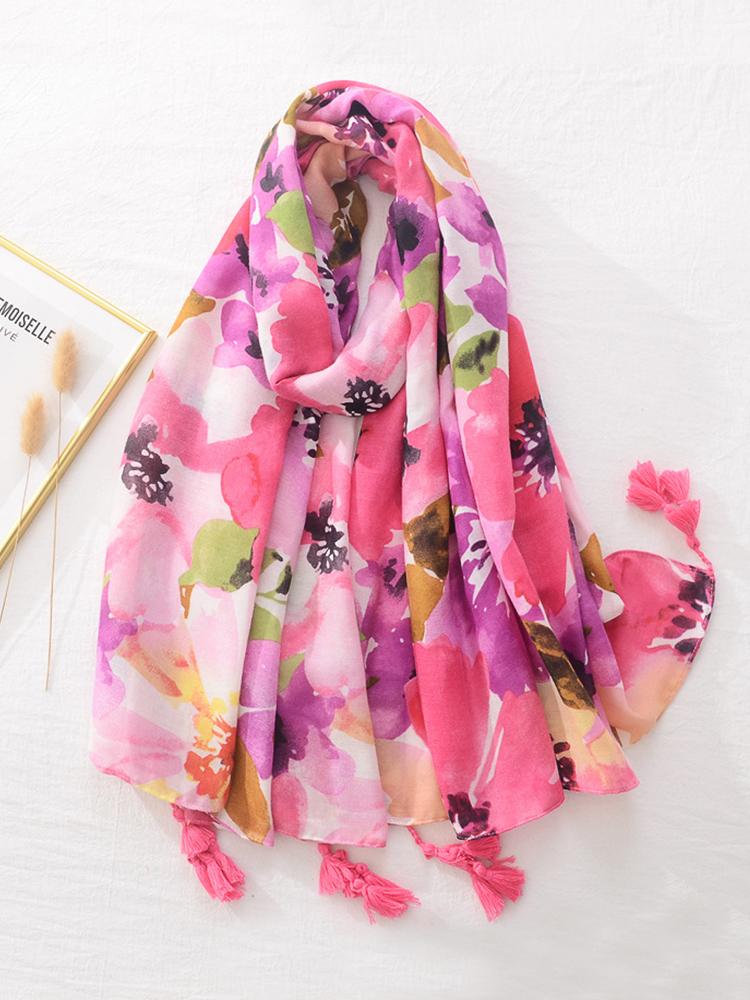 Cotton Linen Women Wild Soft Floral Print Beach Silk Scarf Shawl Femme Mujer Pareo Muffler Bufandas Stoles Hijab Bandana Summer