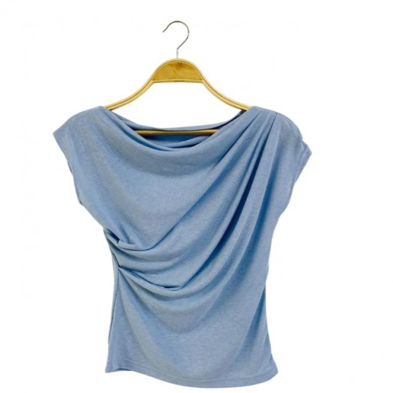 New Arrivals Open Run Women One Shoulder Draped Half Sleeve T shirT