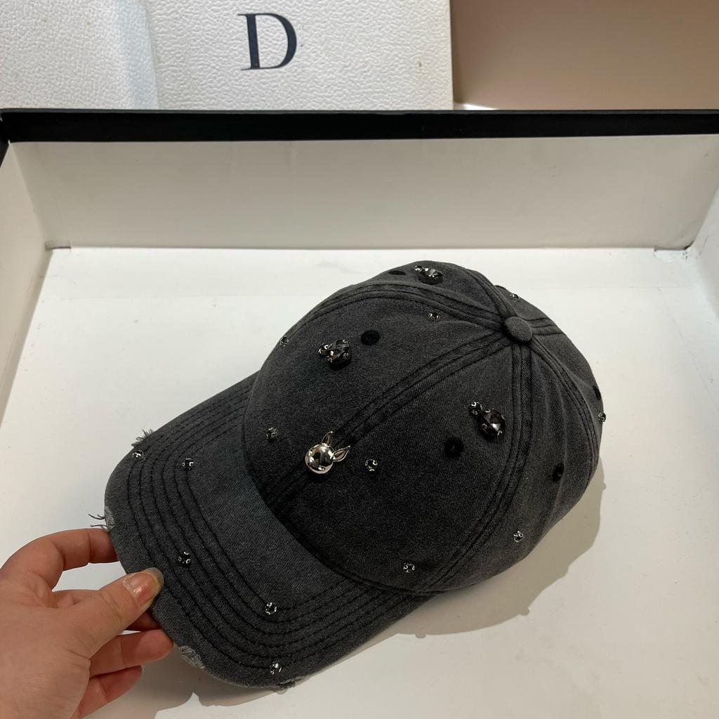 Rhinestone Fashion Rabbit Washed Baseball Cap Women's Spring and Summer Soft Top Versatile Comfortable and Stylish Design Cap