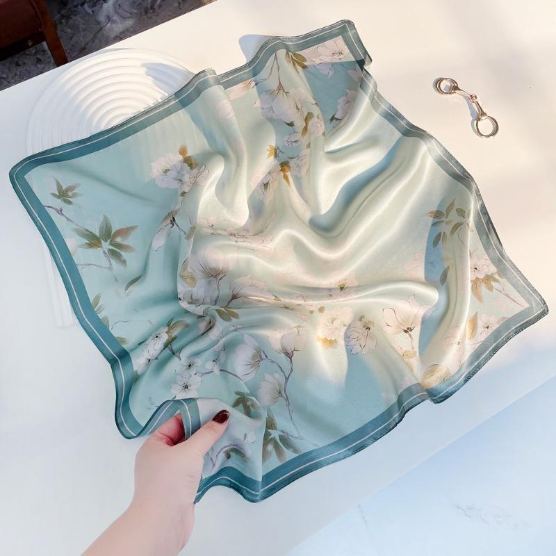 Spring new silk silk scarf women's plain and elegant flower mulberry silk small square scarf neck protection versatile fashion small scarf