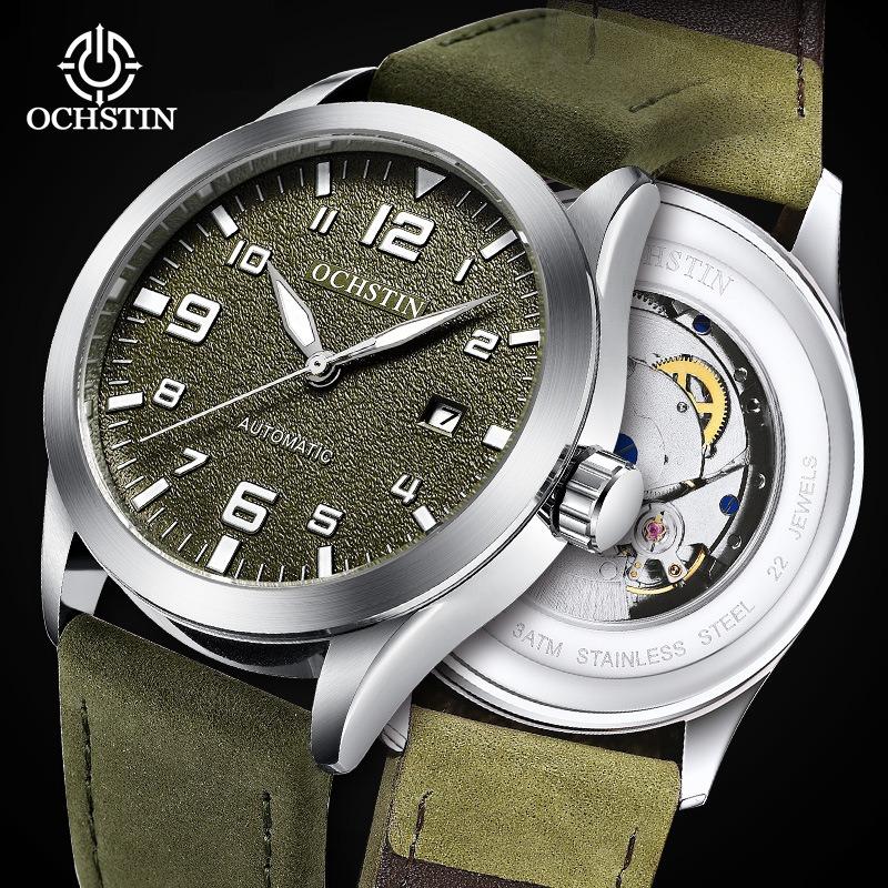 OCHSTIN retro leather automatic mechanical watch trendy casual business watch men