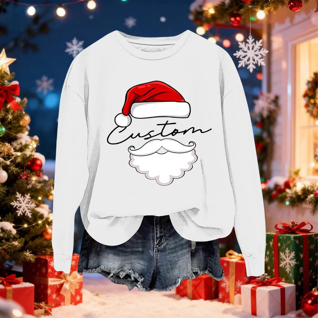 Women's Fashionable Casual Long-Sleeved Christmas Letter Print Crew-Neck Sweatshirt