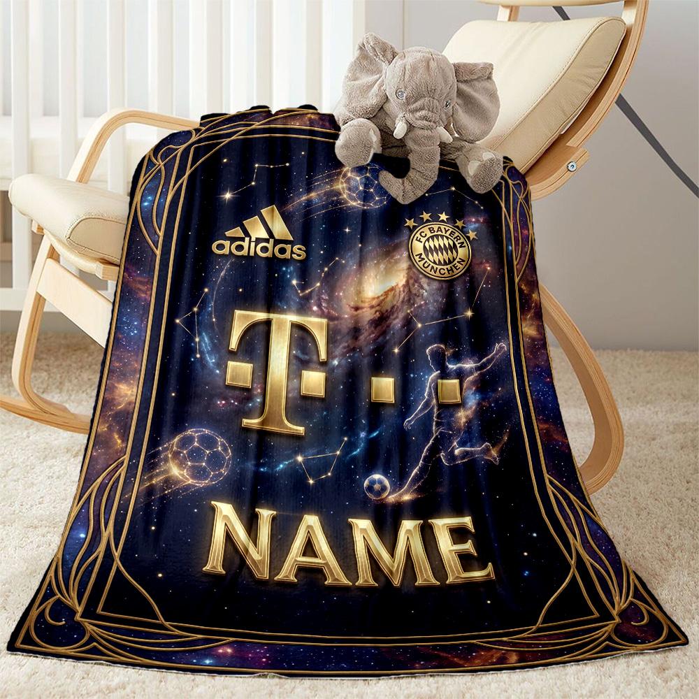 Bayern Munich Galaxy Artwork Customize Your Name Blanket Multi-purpose Personalized Blanket Comfortable for Bedding Living Room Bed Office Chair