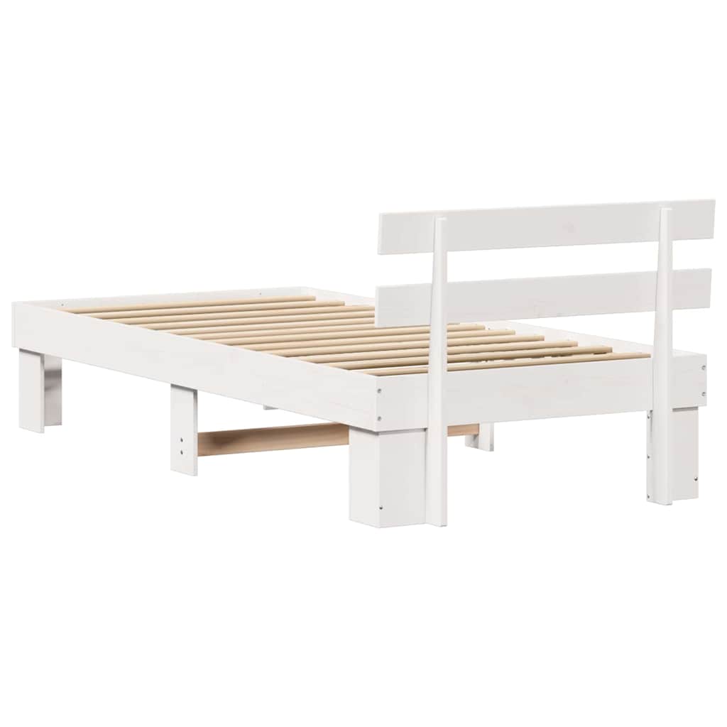 White Bed Frame with Headboard 75 x 190 cm Solid Pine Wood