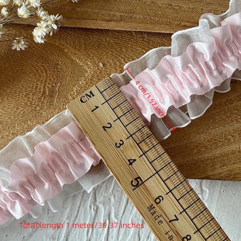 Lolita Satin Falten Spitzenbesatz 4cm Breit Rüschenkante für DIY Kleid Tasche Kleidung Dekor Nähen Bastelzubehör