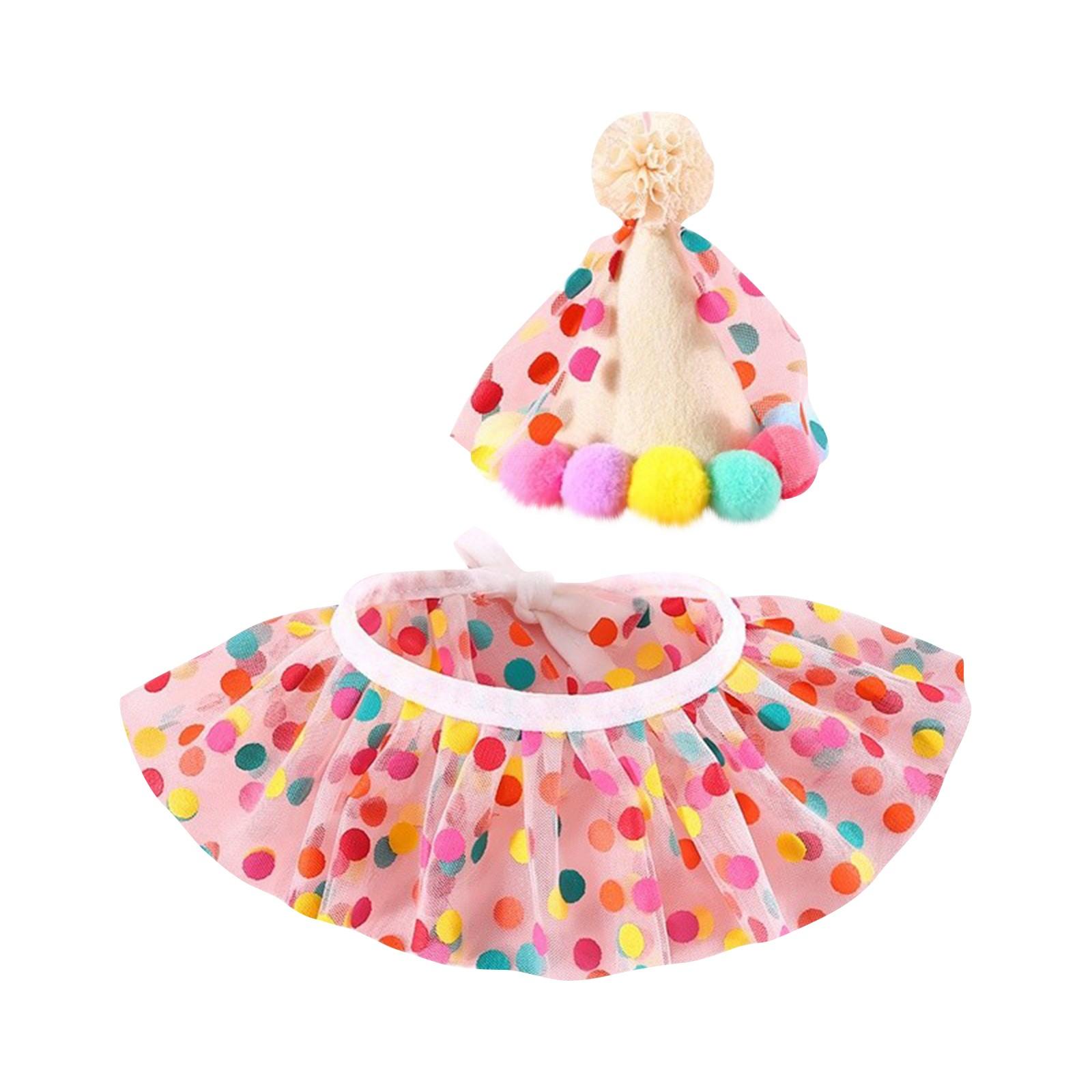 

Комплект из шапки и шарфа для питомца на день рождения, костюм принцессы для щенка, милый кружевной костюм кошки, цветная бандана в горошек для собак, украшение на день рождения для кошек, вечеринка для питомцев