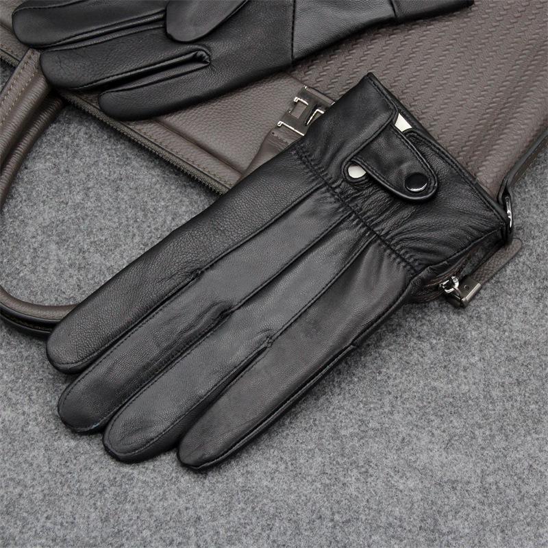 Men's Spliced Genuine Leather Fleece-Lined Cold-Proof Driving Gloves