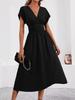 Women's 2026 Summer V-Neck Batwing Sleeve Pleated Dress