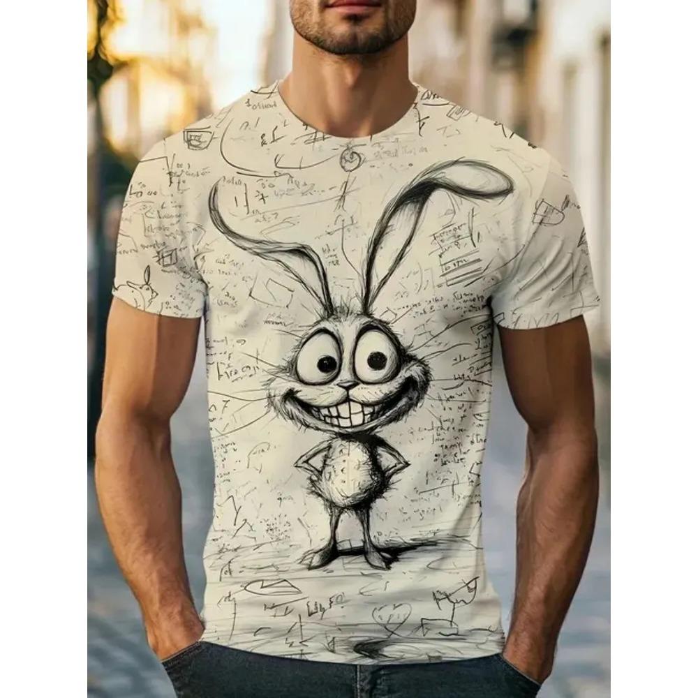 Men's Animal Printed Round Neck T-shirt 3D Printed Summer Oversized Casual Sports Style Loose Comfortable Soft Breathable T-shirt