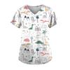 Women's Clothing Cartoon 3D Print V-neck Women's Working Clothes Tops Short Sleeve With Pockets Carers Medical Nurse Uniform