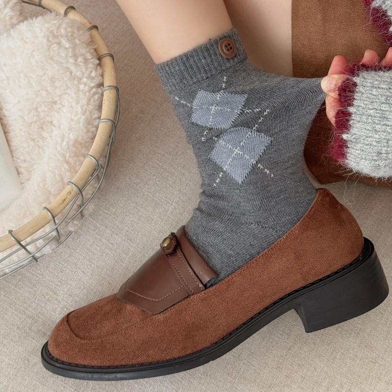 Diamond-shaped Wool Socks, Mid-calf Socks, Autumn and Winter Women's Casual Thickened Warm Women's Socks, Pile Socks