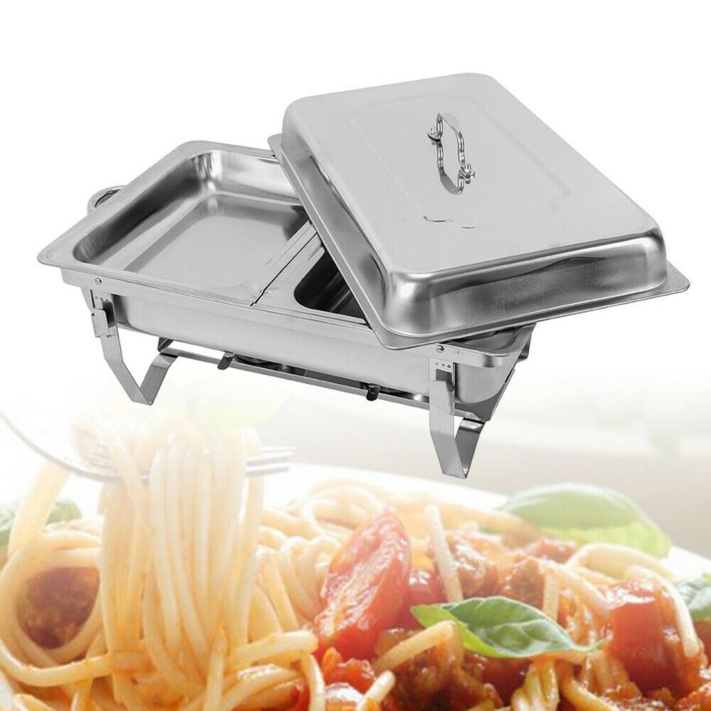 Foldable Dual Compartment Chafer Set - Stainless Steel Buffet Warmer with 2 Food Pans & Water Pan for Catering, Banquet, Wedding