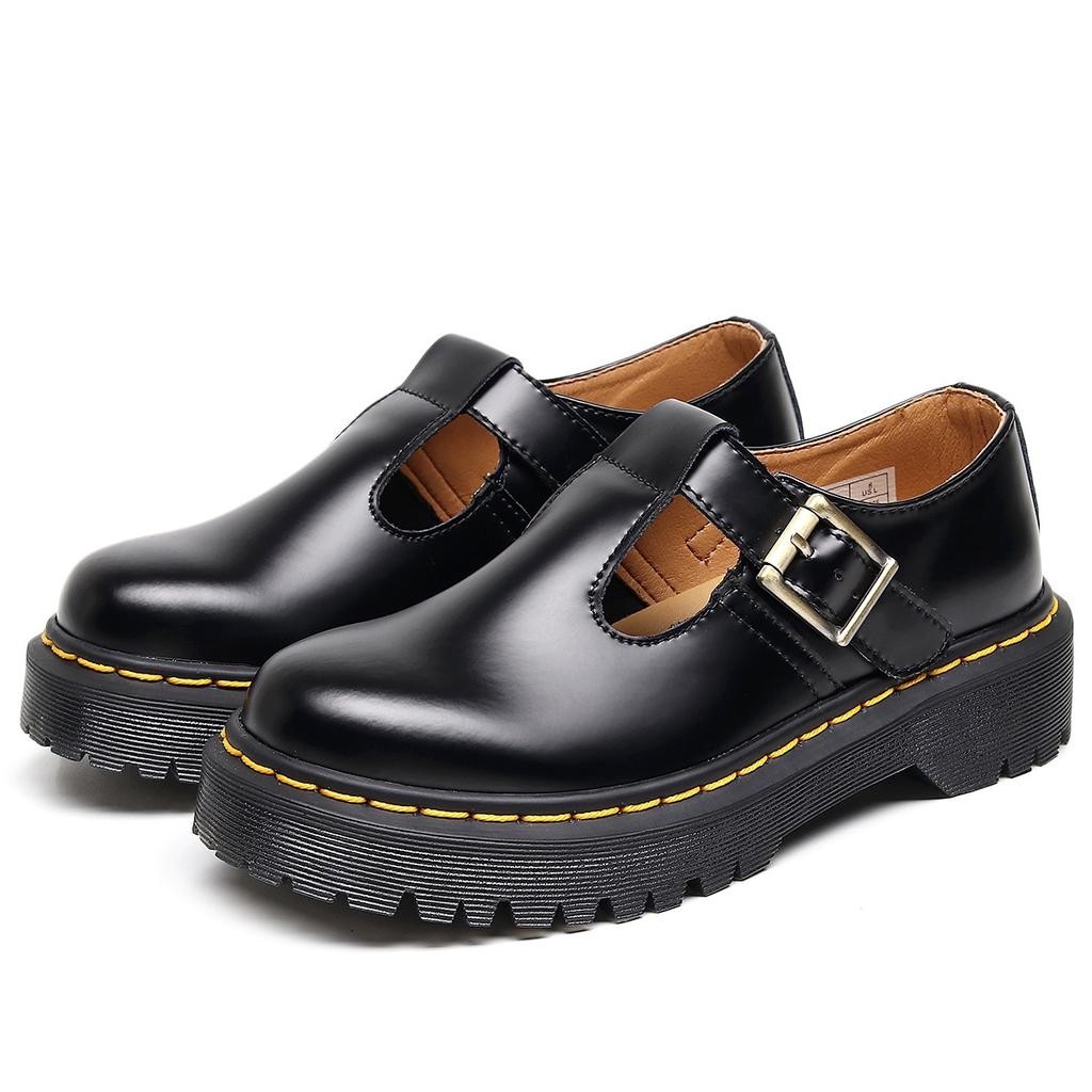 T-band Mary Jane Shoes, Genuine Leather, Low-top Small Leather Shoes, Women's Medium and Thick Soles, Fashion, Student Leisure