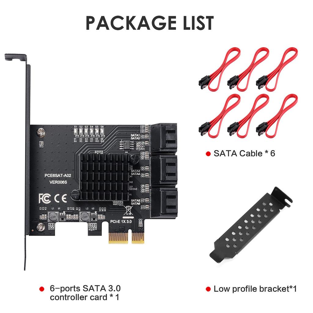 MZHOU PCI Express Expansion Board 6 Port SATA Card 6Gbps SATA with Heatsink and SATA Cable Expansion Card PCI Express x1 X4 X8 X16 for Windows Mac