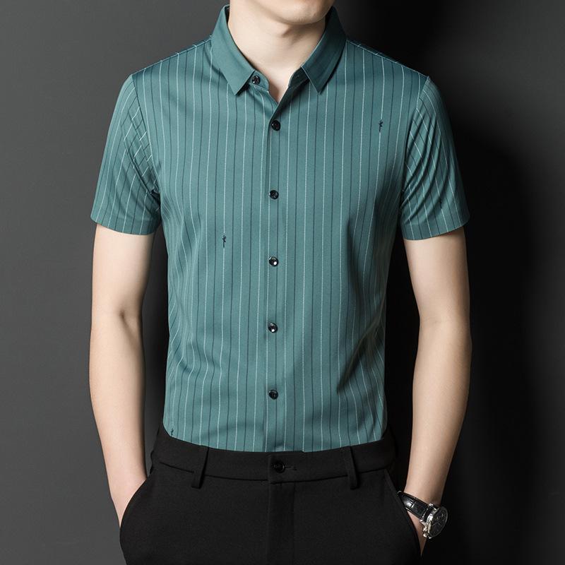 Summer Business Young and Middle-Aged Men's Short-Sleeved Shirt Casual Thin Non-Ironing Striped Shirt Men
