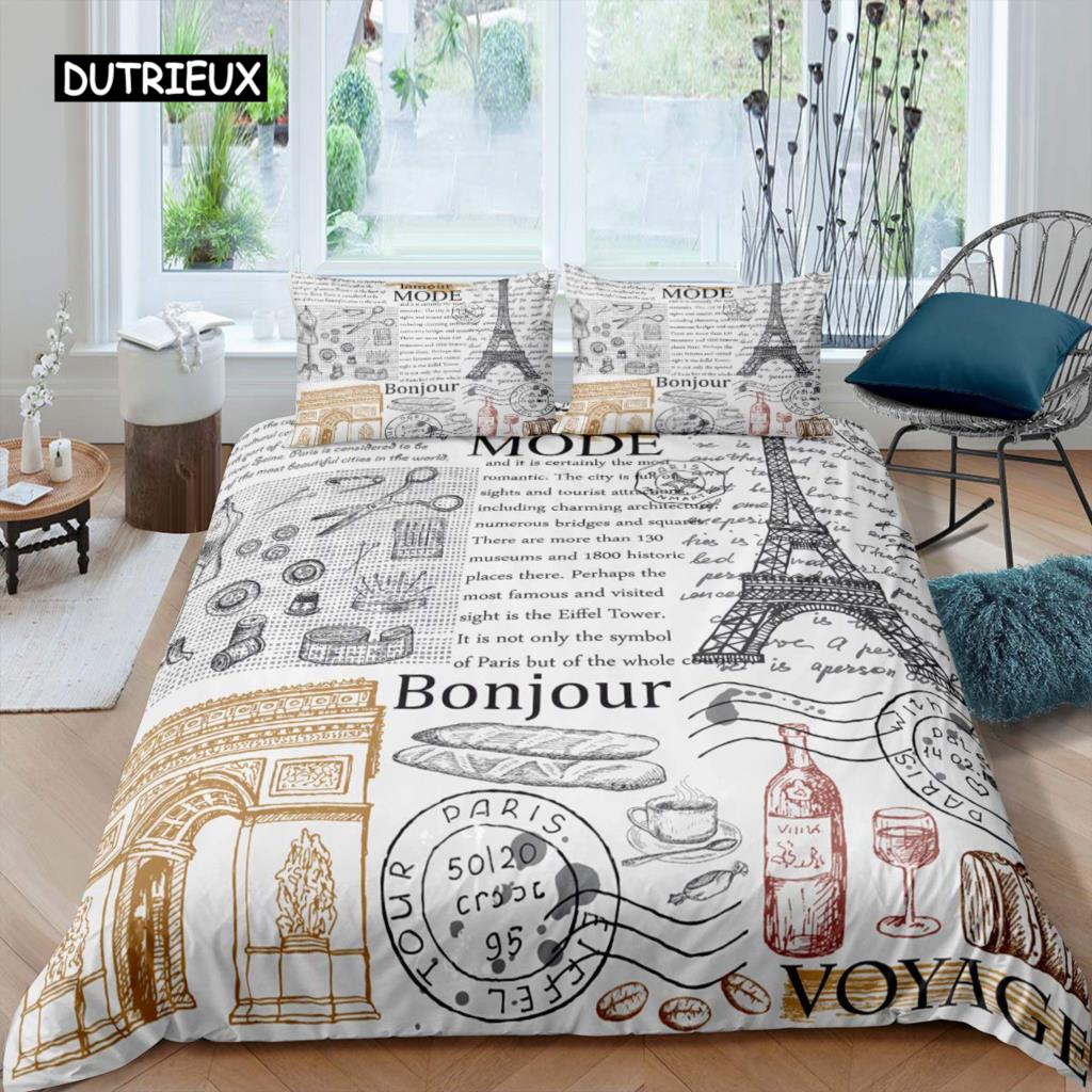 Old Newspaper Duvet Cover Set Kid Hot Air Balloon Comforter Cover Retro Truck Bedding Set Microfiber Bicycle Vintage Quilt Cover