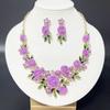 1 Set Multicolor Flowers Crystal Jewelry Set Enamel Pearl Necklace Earrings Set Exquisite Luxury Bridal Jewelry Set Banquet