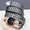 Original Cleanfit Rivet Retro Black Cowhide Leather Eyelet Belt for Couples
