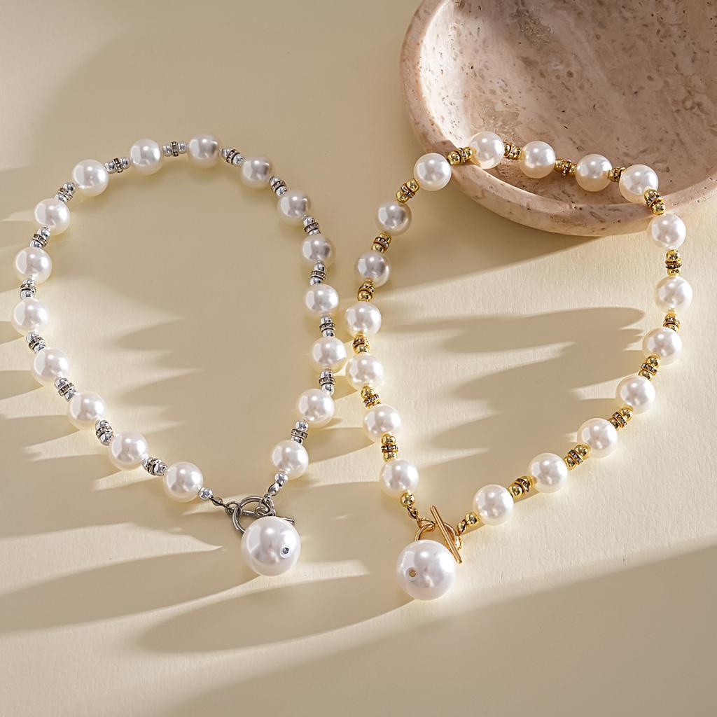 European American Retro Pearl Beaded Diamond‑Set OT Buckle Necklace Niche High‑Grade Simple Versatile Collarbone Trend Jewelry