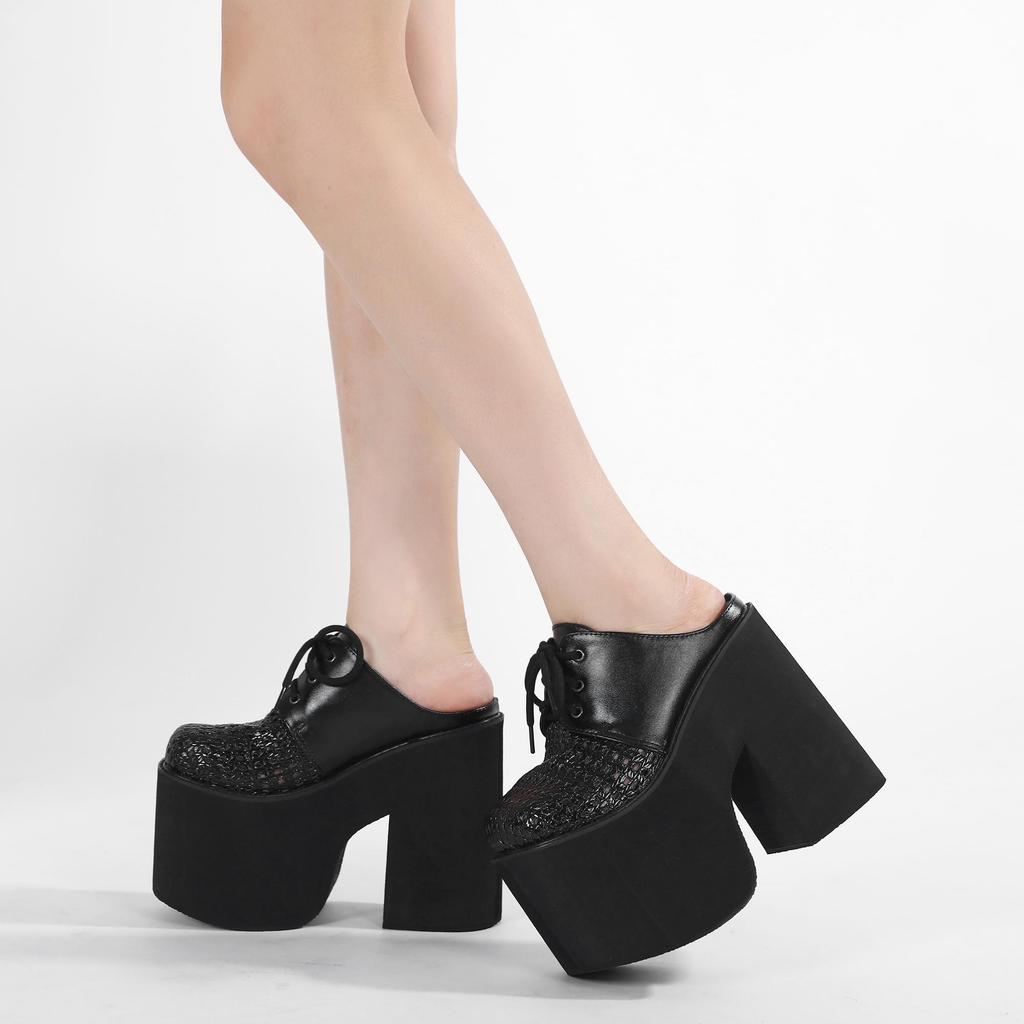 Dámské Mules Šněrovací Platformové Sandály pro Ženy Tlustý Podpatek Prořezávané Vysoké Podpatky Boty Klínový Podpatek Letní Nazouváky Boty Cosplay Boty