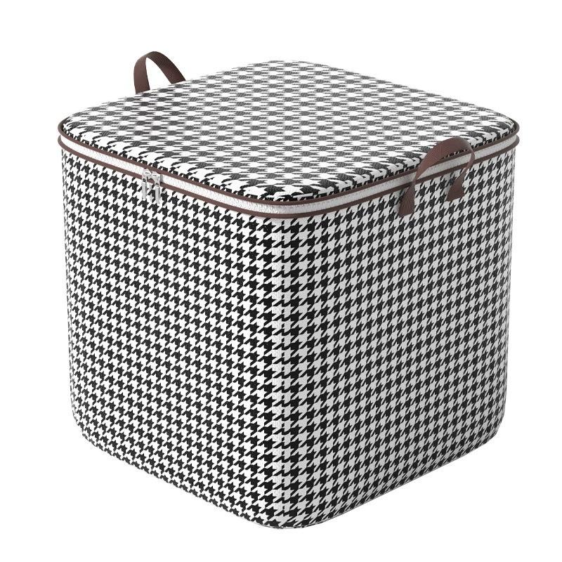 Large Clothes Storage Bag Houndstooth Moving Bag Closet Organizer Quilt Blanket Storage Tote with Handles