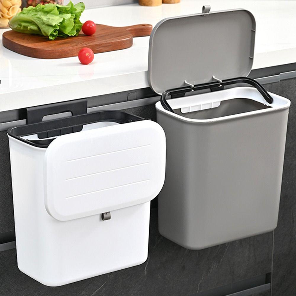 1Pcs With Lid Garbage Basket 10L Trash Bin Durable Hanging Trash Can  Kitchen Bathroom