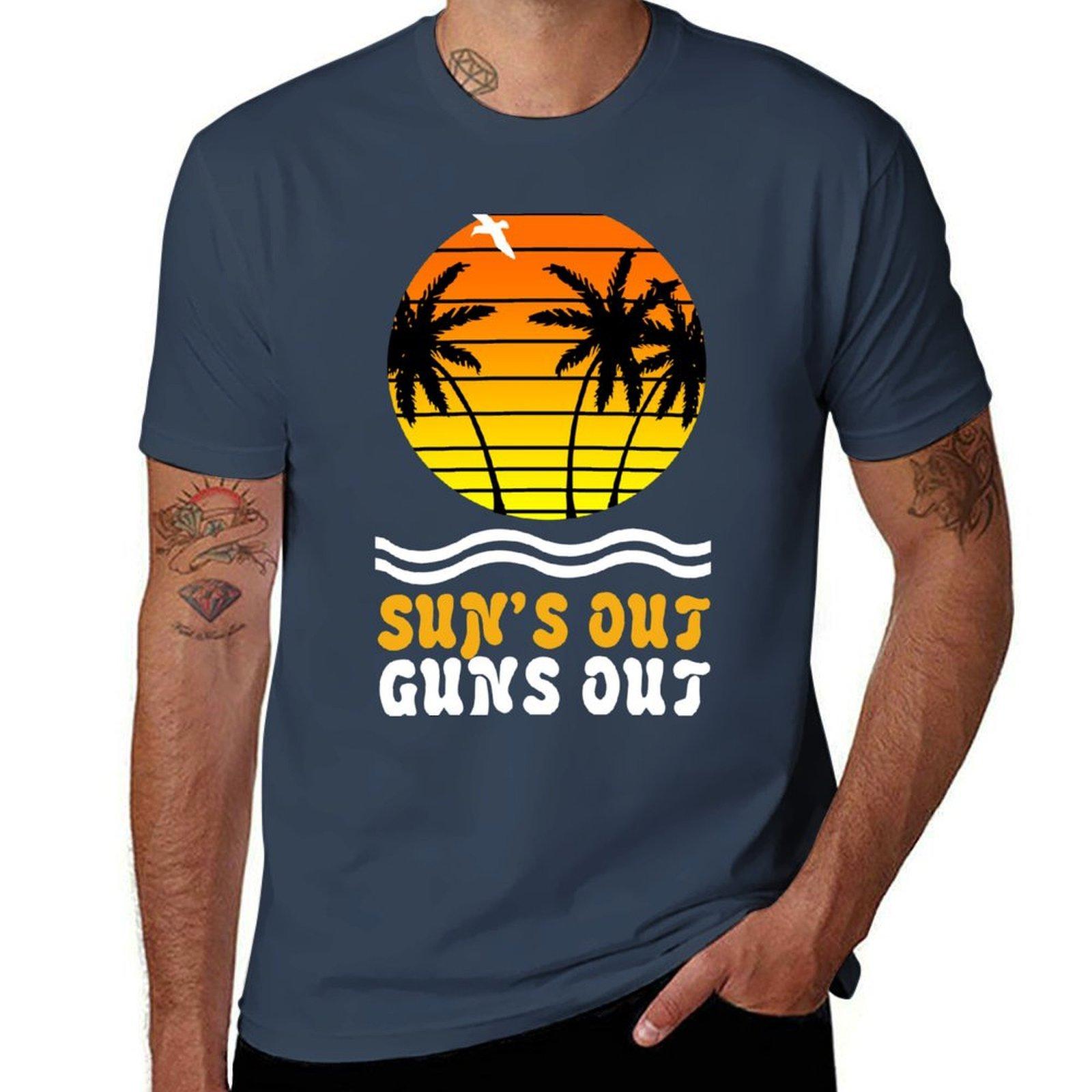 Suns Out Guns Out Suns Geek Funny Nerd Tshirt Simple Casual Short Sleeve Tee S