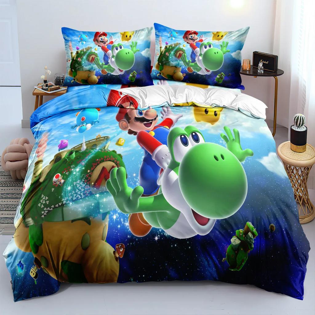 Mario Duvet Cover Sets Anime Bedding Set Bed Cover Kids Adult Quilt Cover Pillowcase Gifts Bedroom Decor