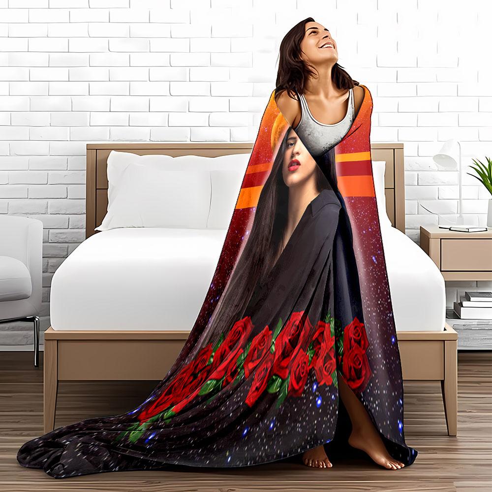 Moonlit Woman with Roses Blanket for all seasons blanket lunch break throw gift