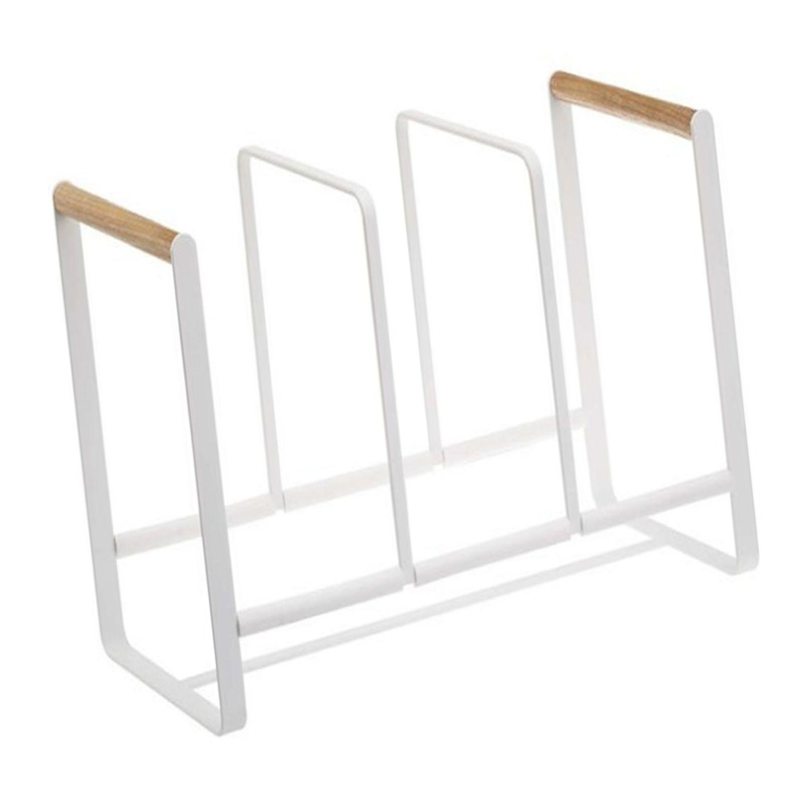 

Dish Plate Storage Rack 3 Compartments Multifunctional Wooden Handle Iron Wire Pot Lid Bowl Organizer for Kitchen