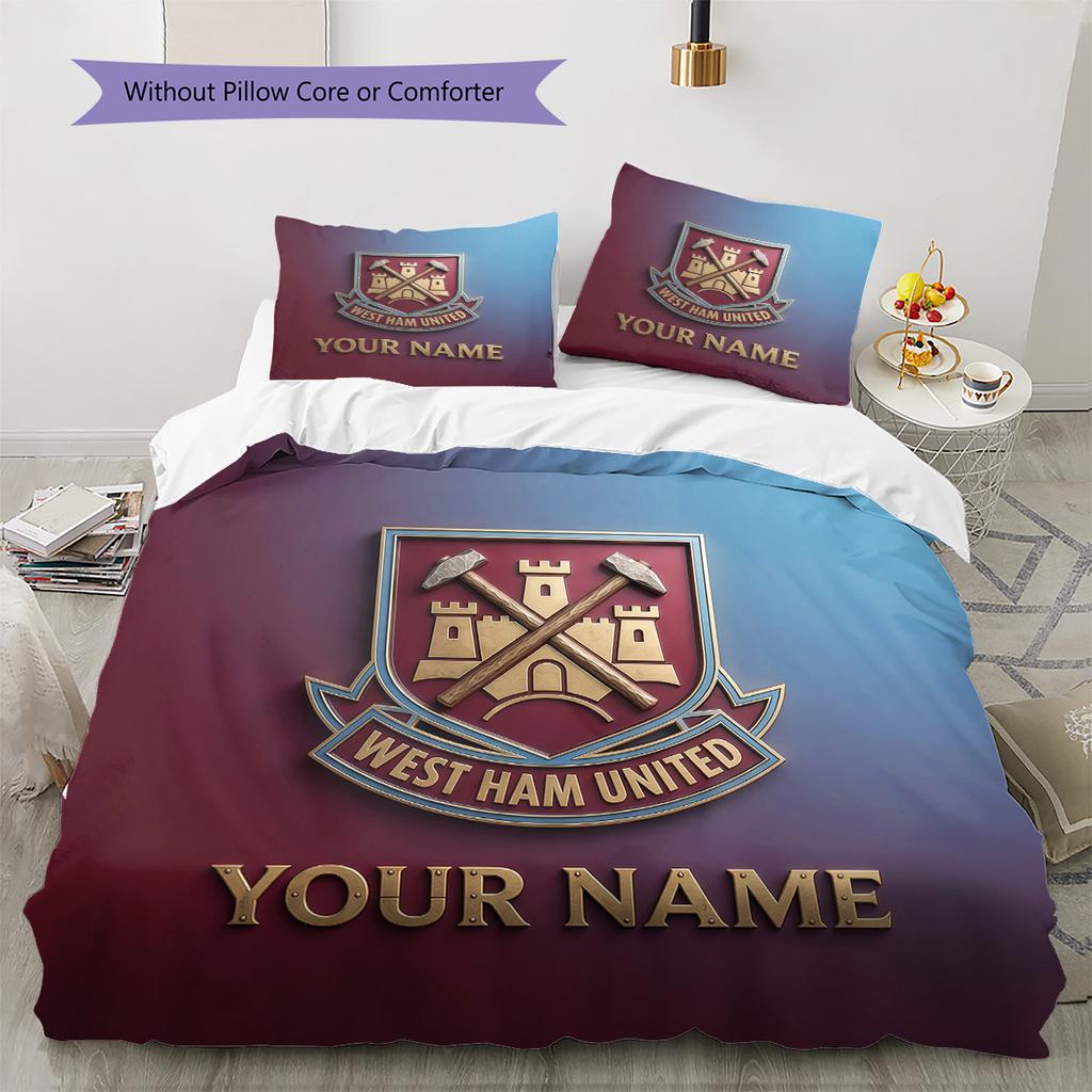 Custom Name West Ham United Pattern Bedding Quilt Set Home Decoration Gift (1 * duvet cover + 2 * pillowcase without core)