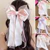 Spring Hairpin Long Ribbon Mesh Yarn Satin Bowknot Decor Back Head Hair Clip Bright Color Versatile Themed Hair Accessory