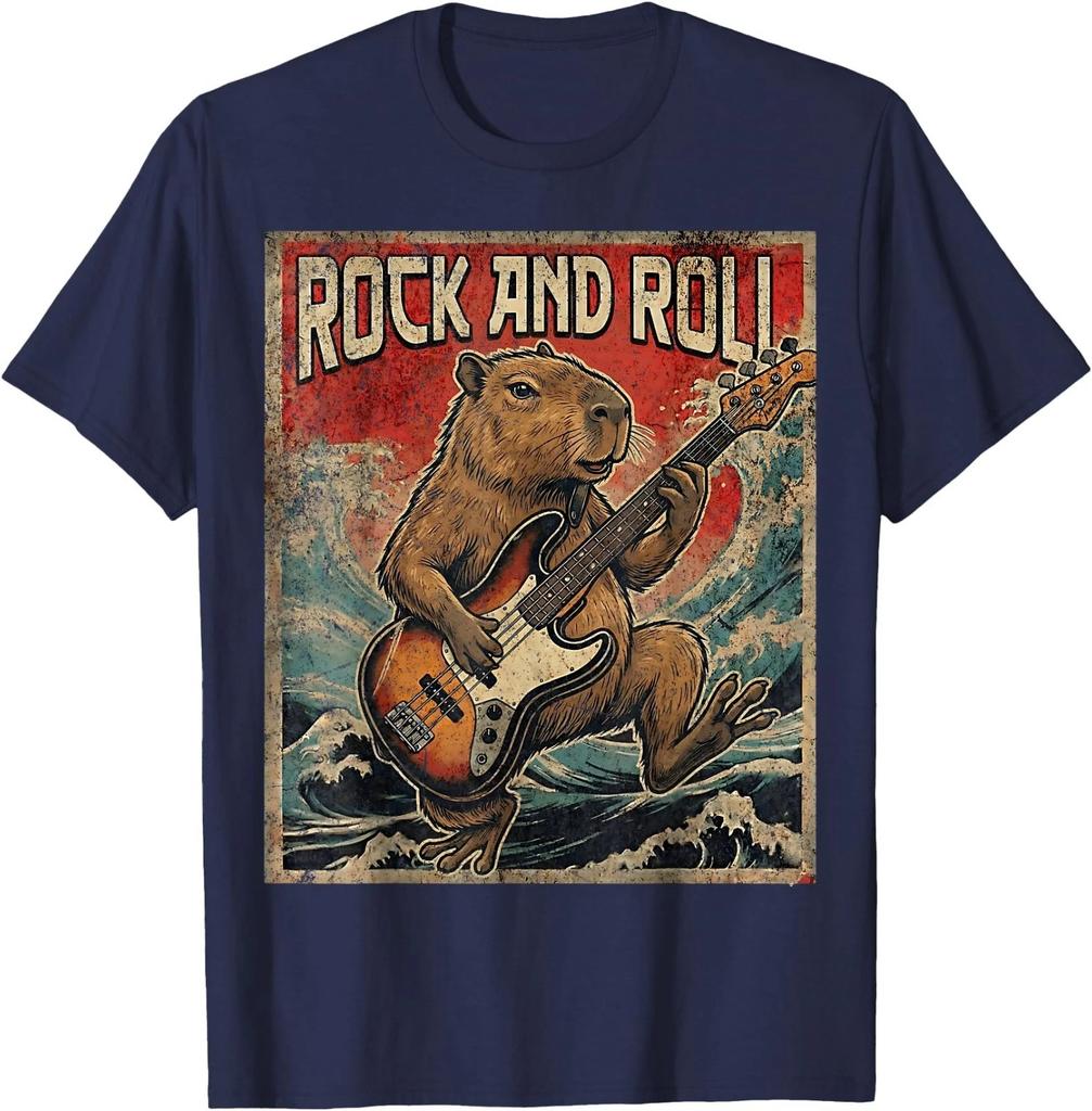 Capybara Playing Guitar Rock On Vintage Guitarist Capybara T-Shirt