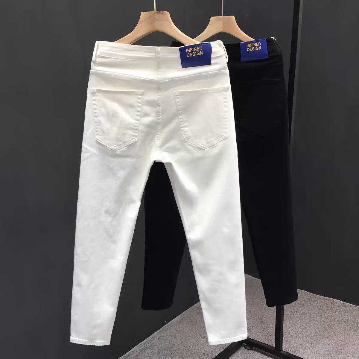 

Men s Slim Fit Trendy Stretch Cotton Jeans - Casual Nine-Point Skinny Pants 28 чёрный