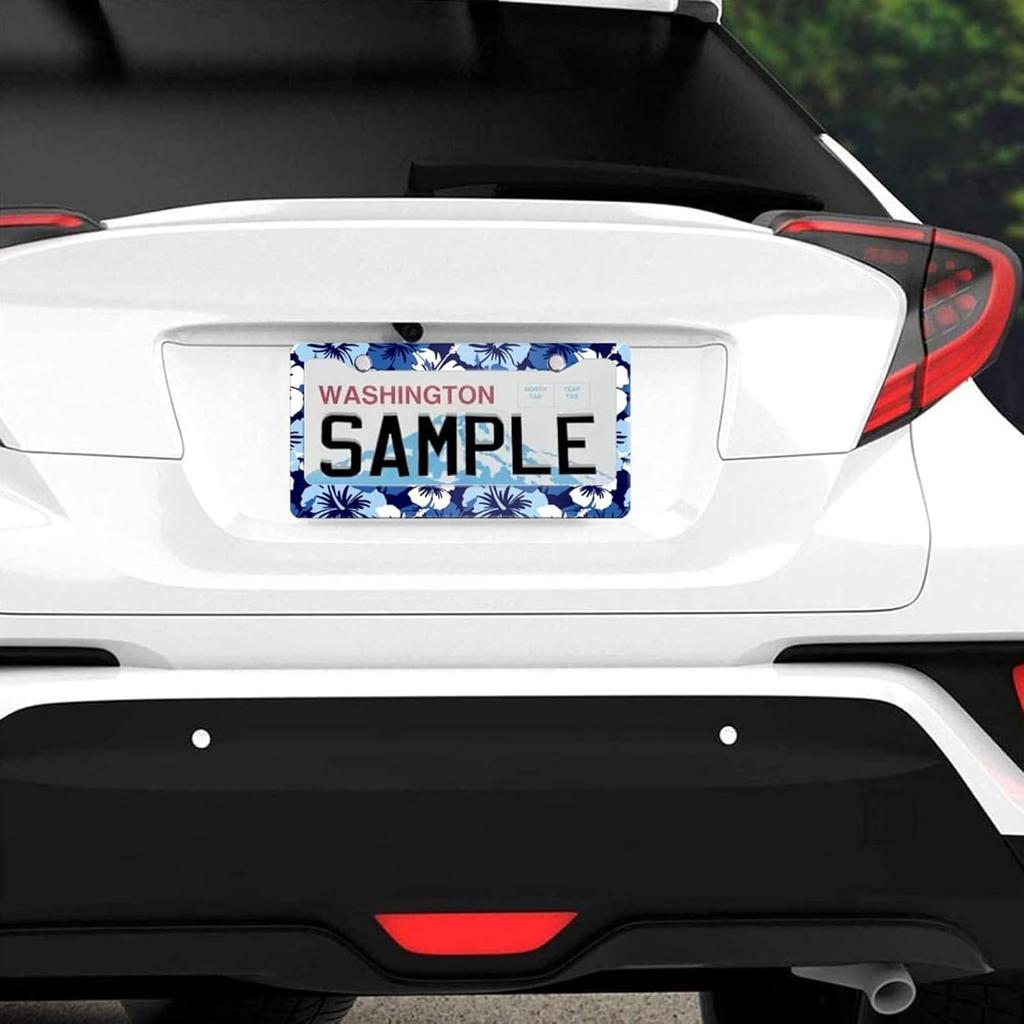 Hawaiian Blue Flowers License Plate Holder Frame Cover Beautiful Floral Car Accessories Stainless Aluminum Steel Auto Parts Car Tag Frame Decorative
